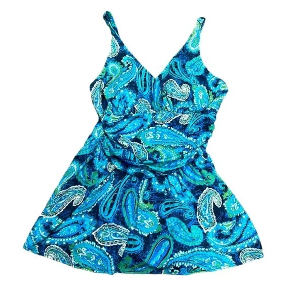 NEW One Piece d & co. BEACH Plus Size Paisley Swimsuit‎ Size 18W